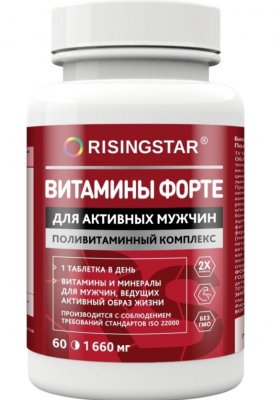 Купить risingstar (рисингстар) витамины форте поливитаминный комплекс для мужчин, таблетки, покрытые пленочной оболочкой массой 1,660г 60 шт. бад в Арзамасе
