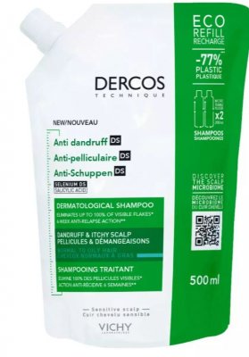 Купить vichy dercos (виши) шампунь-уход против перхоти для нормальных и жирных волос, сменный блок 500мл в Арзамасе
